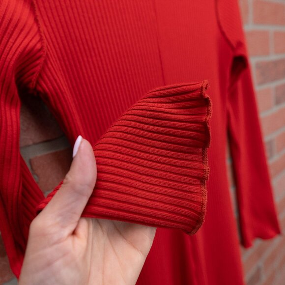 🆕 Red Ribbed Midi Dress - Small - Picture 9 of 13
